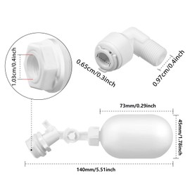 1/4 inch Tube Float Valve Kit for RODI System Tubing OD Push to Connect Fitting Tube Feed Water Adapter Ball Valve Float Valve Kit Ball Valve+L+I+T Type+5 Meters/16 Feet Tubing Pipe(6PCS)