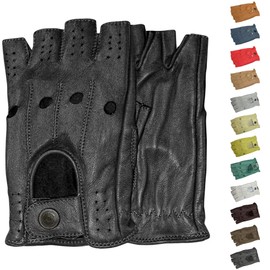 German Wear Driving Half Finger Fingerless Driving Gloves Leather Gloves (Black, 10=XL)