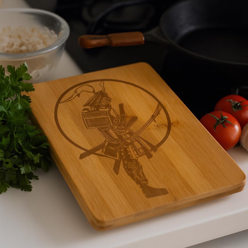 Japanese Samurai Bamboo Cutting Board with Demon Slayer Anime Figure