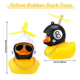 RosewineC 3 Pcs Yellow Duck Car Dashboard Decorations, Rubber Duck Toy Ornaments with Cool Propeller Helmet Gold Chain Sunglasses for Car Bike Motorcycle Desk(Small)