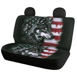 ZIATUBLES Grunge American Flag Wolf Print Car Seat Covers 4 PCS Car Seat Protector Breathable Seat Covers Full Set for Front & Rear Car Interior Decor Universal Fit Car Sedan SUVs