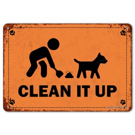 Clean It Up Vintage Yard Warning Signs Retro Metal Tin Sign Funny Dog Pet Wall Fence Art Plaque Decor 12x8 Inch