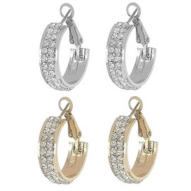 2Pairs Lymphatic Hoop Earrings for Women Lymphatic Drainage Earrings Gold Hoop Earrings Rhinestone Lymphatic Activity Earrings Crystal Prom Earrings for Girls