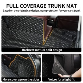 IKABEVEM Cargo Liner & Backrest Mat Fit for 2017-2024 Nissan Armada / 11-13 Infiniti QX56 / 2014-2024 QX80 (2nd & 3rd Rows) : All Weather Pu Leather Trunk Mat Protector Waterproof Cargo Liner