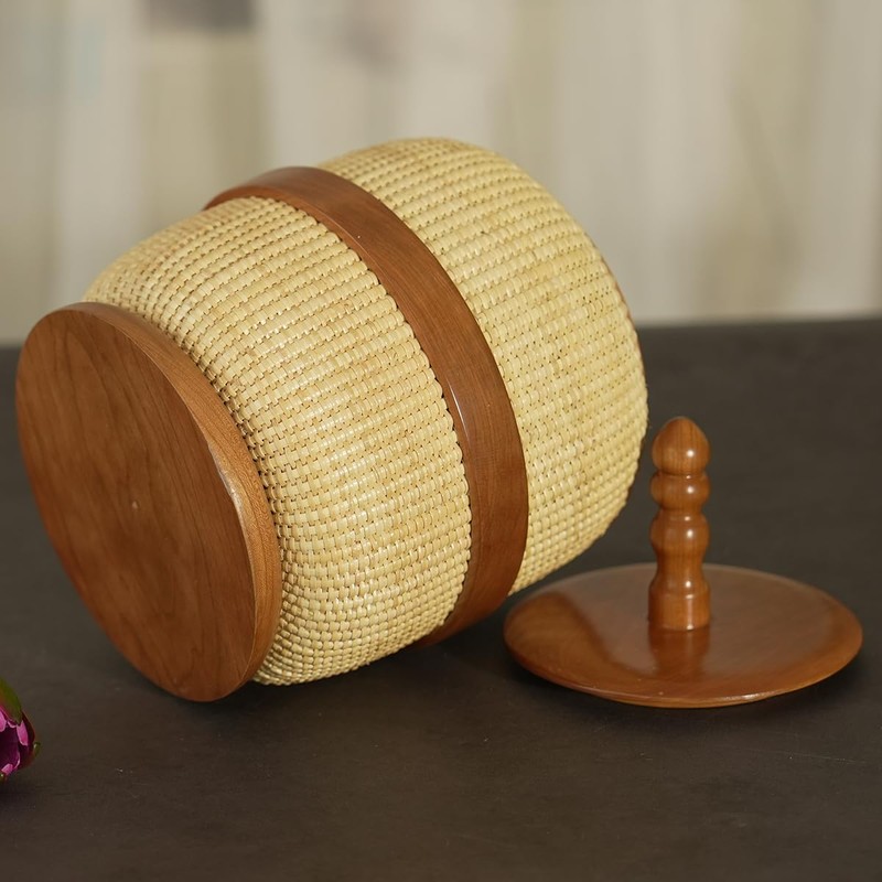 Nantucket Pot Belly Baskets Handmade Woven Rattan Circular Storage Basket