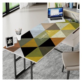 EGT Geometry Waterproof Leather Tablecloth, Table Protector for Study Computer Desk, Home Office Writing Small Desk (47 L x 23.6 W, Mocha Multicolor Triangle)