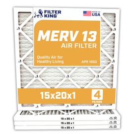 Filter King 15x20x1 Air Filter | 4-PACK | MERV 13 HVAC Pleated A/C Furnace Filters | MADE IN USA | Actual Size: 14.5 x 19.5 x .75"
