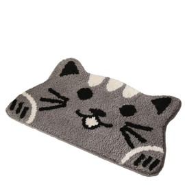 Cat Bathroom Rug, Cute Absorbent Bath Mat,Machine Washable Novelty Shower Bath Rugs, Non-Slip Plush Fluffy Rug for Bedroom Décor, Soft Thick Shaggy Quick Dry Floor Mats, 16" x 28", Grey Cat