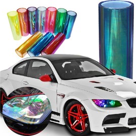 LED LIGHT 12 by 48 inches Self Adhesive Shiny Chameleon Headlights Tail Lights Fog Lights Film Sheet Sticker, Tint Vinyl Film (12 X 48 Bright Fluorescence Yellow)