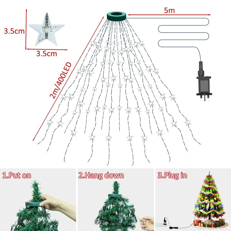 Etopgo Christmas Tree Lights with Star,2M 16 Lines 400LED Christmas