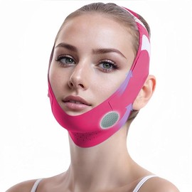 Graphene V-Line Mask. Shapes V-line face, reduces double chin. Ice silk, graphene materials. 3D design, adjustable fit. Comfortable for daily use. Hand washable. Ideal for facial contour improvement. # VLineMask # Facial Contouring - Color: red, Size: Me
