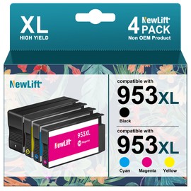 NewLift 953XL 953XL Printer Cartridges Compatible with HP 953 XL Multipack 953XL Printer Cartridges for HP Officejet Pro 7720,8710 8715 7740 7730 8720 8740 8750 (Black, Cyan, Magenta, Yellow, Pack of