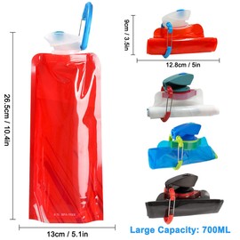 Foldable Water Bottle Set, 6 Pieces Foldable Drinking Bottle, 700 ml, Flexible Reusable Water Bottle, Reusable Water Bottle with Screw Cap for Hiking, Adventure, Travel