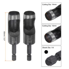 HARFINGTON 2pcs 14mm,15mm Leather Hollow Hole Punch 1/4" Hex Shank for Drills, Belt Hole Punch Punching Cutter Tool for Thick Fabrics Leathercraft Working