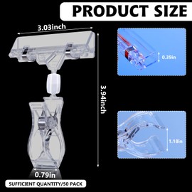 50 PCS Clear Sign Clips for Display, Sign Holder Clips for Retail, Plastic Price Sign Clamps Label Tag Acrylic Clips, for Retail Rack, Baskets or Cards