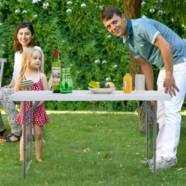 Tangkula 4 ft Folding Table, Portable Picnic Table with 3 Adjustable Height, Carrying Handle, Heavy Duty Fold-in-Half Plastic Outdoor Table for Camping, Dining, BBQ, Party, No Assembly Needed