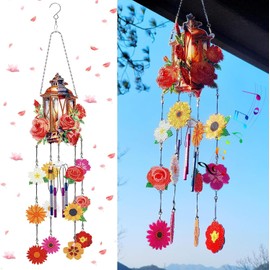 Diamond Painting Wind Chime, Girls Gifts 8-12 Years, 5D Double-Sided Crystal Suncatcher Wind Chime Set, Decorating Windows, Doors and Gardens, Ideal Children's Day Gift (Rose Lantern)