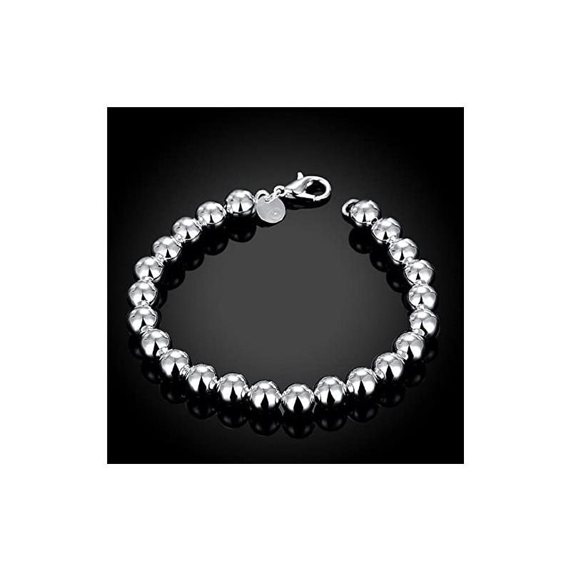 925 Sterling Silver Round Beads Bracelet, 8mm