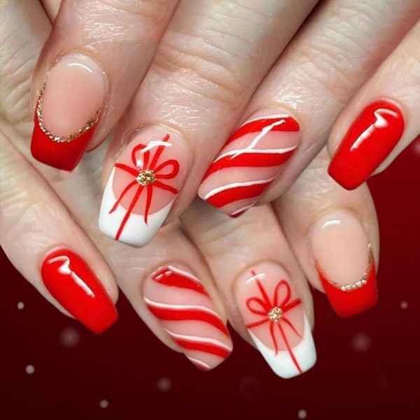 Christmas Press on Nails Medium Coffin Nails Press ons with