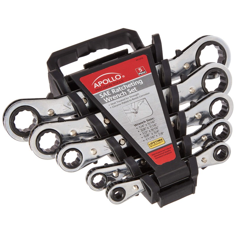 Apollo Tools DT1212 SAE Ratcheting Wrench Set, 5-Piece, Black