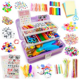 SMILESSKIDDO Arts Craft Supplies for Kids - 1000+ PCS Toddler DIY Craft Art Supply Set, Portable 3 Layered Folding Storage Box School Craft Projects - Gifts for Girls Crafts for Girls Ages 4-8 8-12