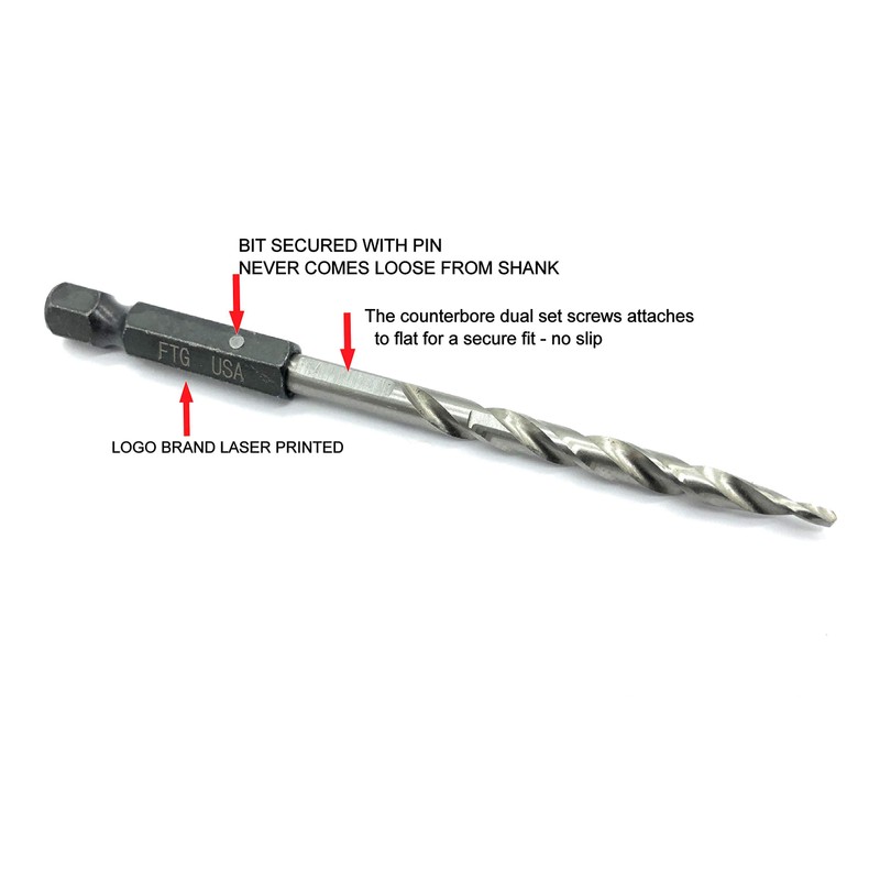 FTG USA Countersink Drill Bit Set 5 Pc #4#6#8#10#12 Tapered