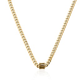 Galis Classic Chains For Men - Cuban Link Chain with Small Bead Pendant, Diamond-Cut Stainless Steel, Waterproof Gold Plated Men's Necklace, Mens Gifts Ideas, 19.5"