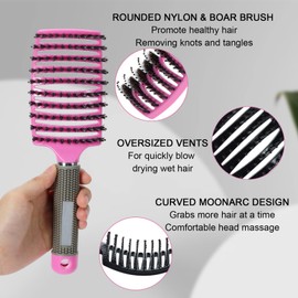 2PCS Men’s Hair Brush Curly Hair Brush Detangling Vented Hair Brush for Curly Hair Women Nylon Boar Bristle Hair Brush for Men Volume Edge Lift Brush Wet Dry Styling Brush Speed Dry Hair Brush