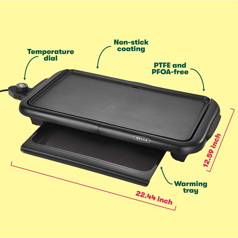 bella Electric Griddle with Warming Tray - Smokeless Indoor Grill,