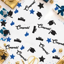Buntes Konfetti mit Aufschrift "Congratulations on Graduation" 2025, blaue und schwarze Konfetti-Dekoration, geeignet für Kindergarten, Vorschule, High School und College-Abschluss