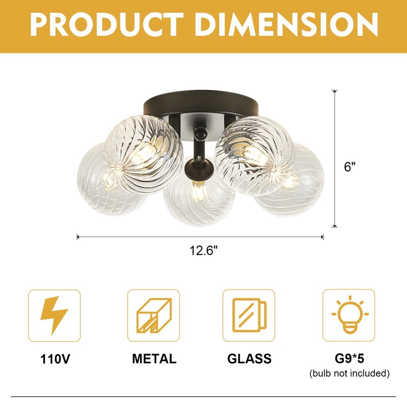 brfaixla 5 Lights Semi Flush Mount Ceiling Bubble Light Fixture