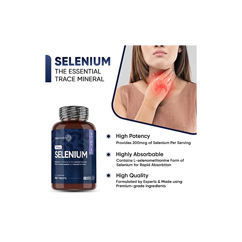 Selenium 200mcg - 1 Year Supply - 365 Selenium Tablets