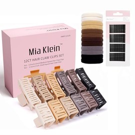 Mia Klein Kit de 84 Pinzas para El Cabello para Mujer Incluye 12 Pinzas Antideslizantes Mate de 8,9 Cm(3,5"), 60 Horquillas Negras de 5 Cm(2") Y 12 Li