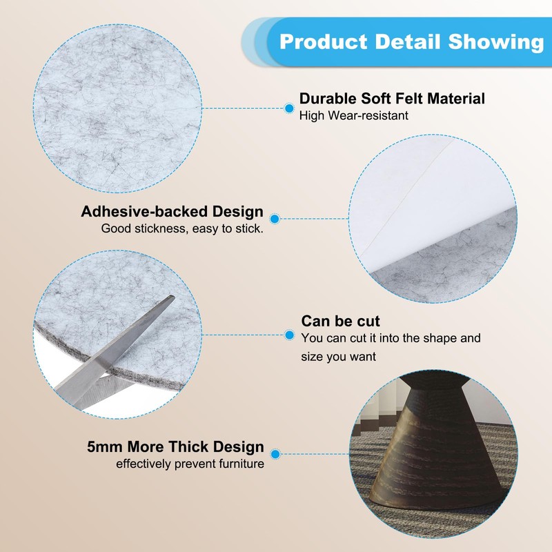 PATIKIL 5" Diameter Felt Furniture Pads, 8 Pack 1/5" Thick