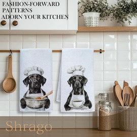 Shrago Funny Chef Black Labrador Kitchen Towels, Labrador Retriever Gifts Dish Tea Towels for Kitchen, Black Lab Gift, Gifts for Chefs Coffee Lovers Decorative Hand Towel, 16x24 Inch Set of 2