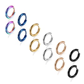 Krstudent 6 Pairs Titanium Steel Hoop Earrings for Men Women, Huggie Loop Hypoallergenic Cartilage Piercing Earrings Set