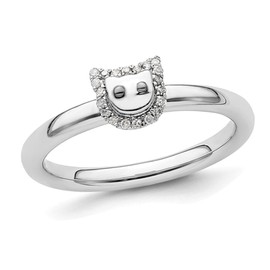 Sterling Silver Kitty Cat Ring with Accent Diamonds