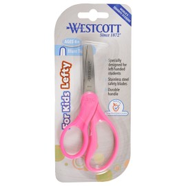 Westcott 13594 Left-Handed Scissors, Hard Handle Kids' Scissors, Back to School, Classroom Supplies, Ages 4-8, 5-Inch Blunt Tip, Color Varies