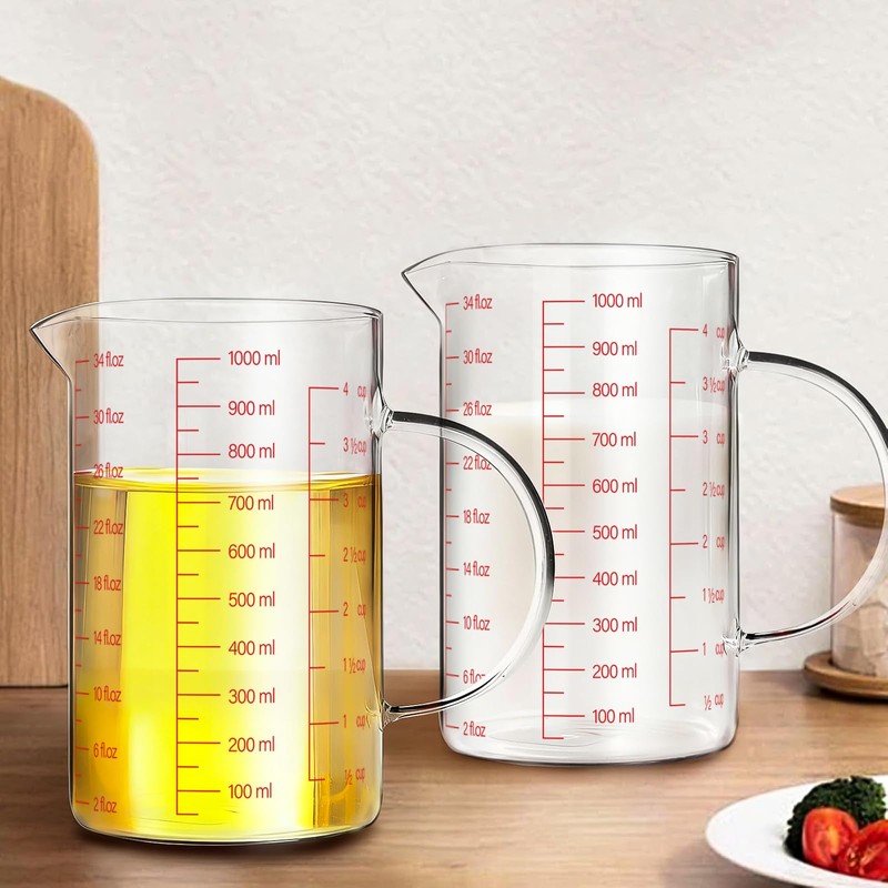 WhiteRhino 4Cup/1000ML Glass Liquid Measuring Cup With Handle,High Borosilicate Glass