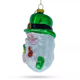 BESTPYSANKY Irish Santa Leprechaun Glass Christmas Ornament