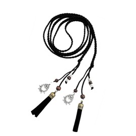 Hedyzone Women's Waist Rope Belts Woven Tassels Chain Belt Skinny Rope Belt for Skirt Dress Boho Style Black