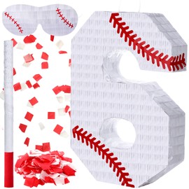 Poen Baseball Piñata with Blindfold, Stick, Confetti Sports Piñata for Kids Baseball Theme Birthday Party Decoration Supplies, 15 x 11 x 2.76 Inches(Number 7)