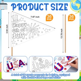 Humyoun 36 Sets 4th of July Crafts for Kid Color Your Own Patriotic Flag Bulk Independence Day DIY Patriotic Crafts Coloring Flag for USA Parades Classroom Home Arts Activities Party Favors