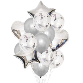 HappyHome Foil Balloons Event Party Star Balloons Heart Round Balloons Glitter Set for Birthday Wedding Party Decoration (Silver)