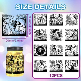GLOBLELAND 12Pcs Fairy Silhouette Jar Cutouts Dandelion Plastic Silhouette Wall Decals (Not Stickers) Lantern Jar Cutouts Window Lamp Decals Glass Decorations Art Mural Home Decor