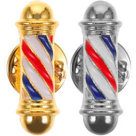 FOMIYES 2Pcs Barber Shop Pole Brooch Lapel Pin Set, Creative Barber Shop Light Brooch, Golden Silver Plating Alloy, Ideal for Barbershop Decor and Gifts