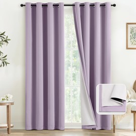 COSVIYA Lilac 100% Blackout Curtains for Bedroom with White Back, 2 Thick Layers Full Room Darkening Grommet Insulated Thermal Window Panels with White Back, 52x84 Inch, 2 Panels