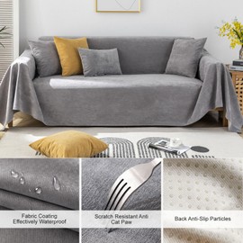 STACYPIK Gray Waterproof Sofa Cover Simple Dog Couch Cover for 2-3 Cushion Couch Non-Slip Water Resistant Couch Silpcover Sectional Loveseat Sofa Cushion Covers Pet Protector Furniture Covers-71X118IN
