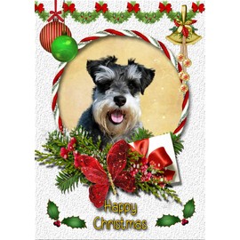 Miniature Schnauzer Dog Christmas Card White 'Happy Christmas' - Special Animal Xmas Card for Him Her from Pets Kids