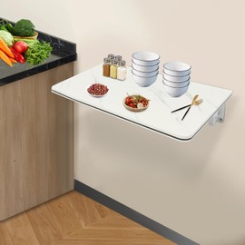 QUSKLISU Folding Wall Mount Desk, Floating Computer Desk Fold Down Table for Laundry Room Home Office Workstation, Study Work Bench, Kitchen Dining, Small Spaces (White, 23.62 x 15.75 Inch)